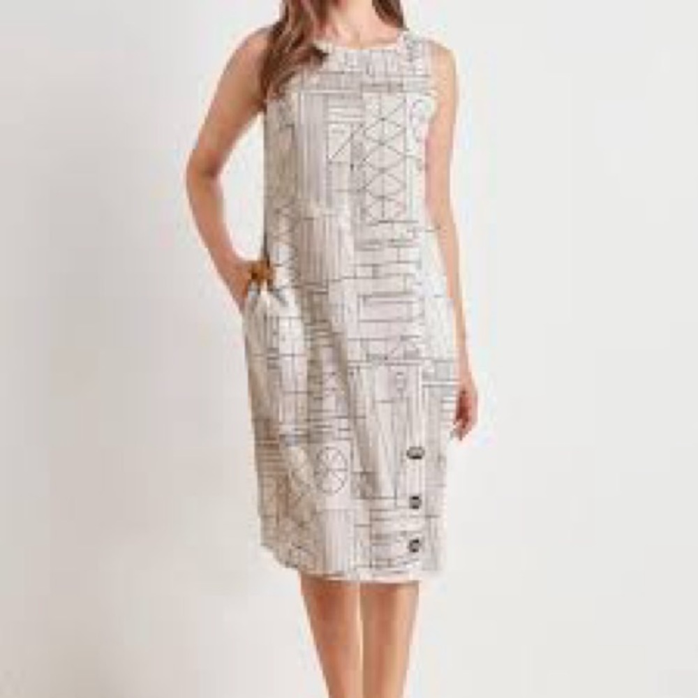 Habitat Geometric Print Midi Dress - Cream and Black